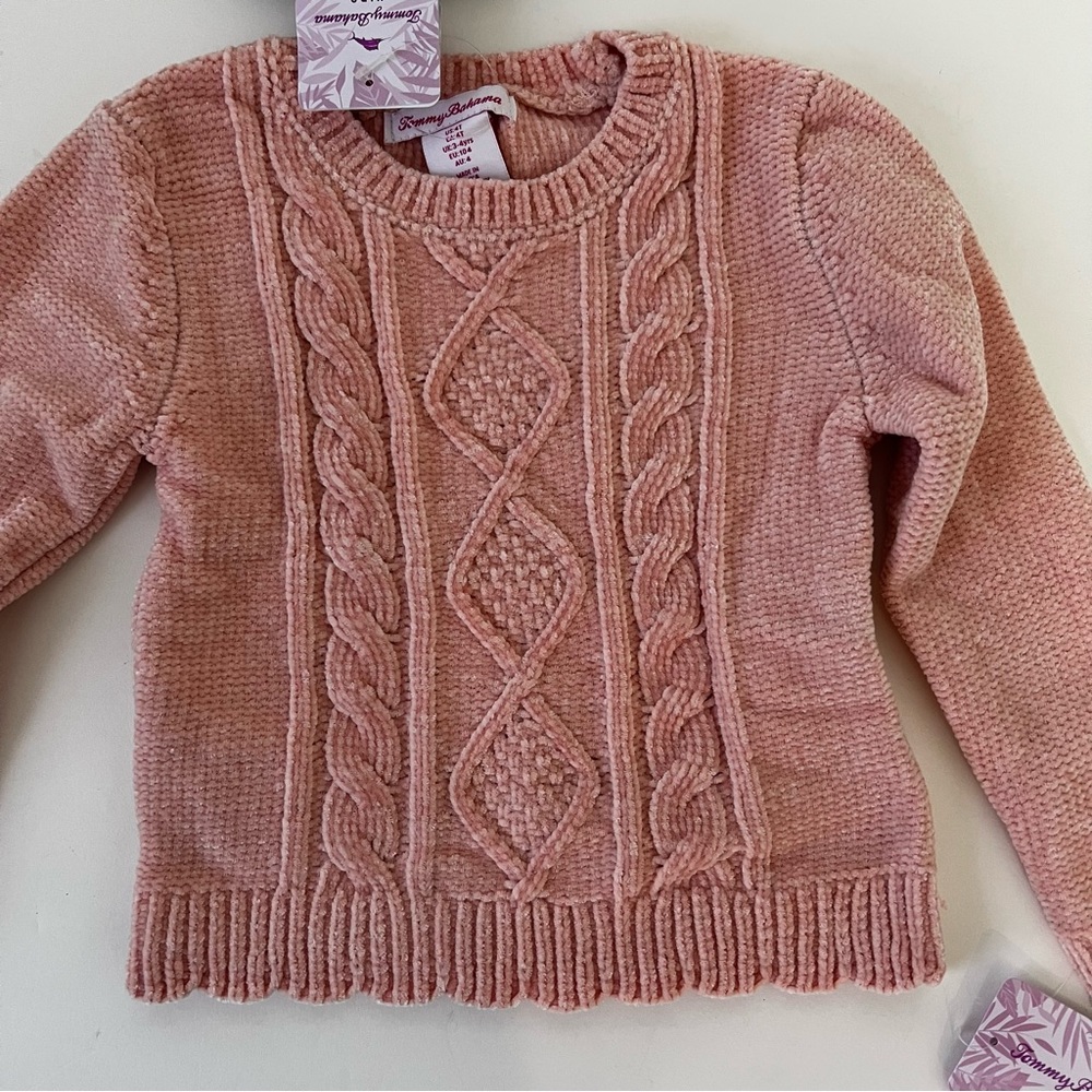 Tommy Bahama Toddler Girl 3 Piece Set- Chenille Sweater, Plaid Skirt & Headband - Picture 3 of 10